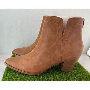 New Lisyiliz Womens Low Heel Ankle Boots Size 9 Cognac Faux Leather Zipper Closu